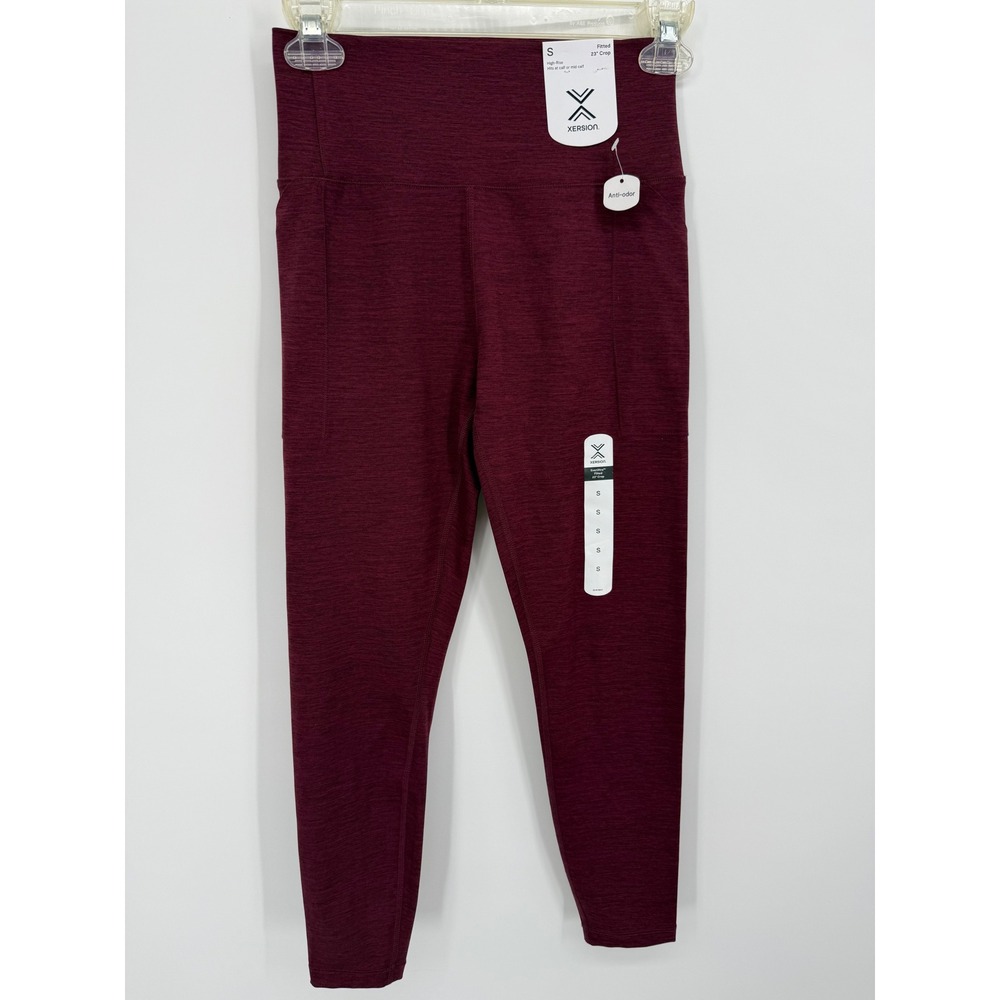 NEW Xersion EverUltra Crop Leggings Womens Small‎ Burgundy Heather pockes